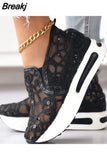 Dropship Platform Wedges Woman Shoes 2023 New Sporty Sneakers Floral Embroidered Slip On Wedge Sneakers Comfy