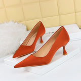 Breakj Korean Version Of Spring And Autumn Fashion Simple Versatile High-Heeled Shoes Wine Glass With High Heel Shallow Pointed Silk Satin Single