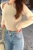 Knitted Sweater Women Korean Fashion Fake Two Pullover Office Lady 2023 Autumn Elegant Long Sleeve Crop Tops Pure