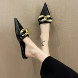 Women's Mules Shoes Pointed Toe Low Heel Women's Slippers Summer Metal Chain Female Sandals Woman Closed Toe Casual