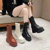 Women Boots High Heels Winter Footwear Boots-Women Autumn Shoes Clogs Platform Round Toe Zipper Stiletto Leather 2023 Lolita