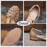 Size 34-39 Women Flats Sandals Genuine Leather T-Strap Ladies Shoes Designer Low Heels Summer Sandalias Ladies
