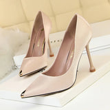 Breakj Fashion Banquet Women's Shoes With High Heel Satin Shallow Metal Pointed Sexy Show Thin Single