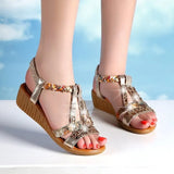 2022 Ladies Summer Sandals Classic Bohemian Open Toe Roman Sandals Rhinestone Fashion Trend Platform Wedge