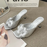 Breakj Fine Heel Sandals 2025 Spring And Summer New One-Word Drag Small Fashion Three-Dimensional Flower Women's Shoes