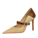 Breakj Retro High Heels Women's Shoes Ultra High Heel Light Tip Color One Word Belt Women's Single