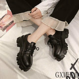 Leather Shoes Female 2020 New Wild Thick High Heel Retro Black Work Shoes Spring and Autumn Sponge Cake Low Single