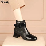 Women Ankle Boots Pu Leather Thick High Heel Short Boots Winter Zip Square Toe Shoes Lady Women Shoes