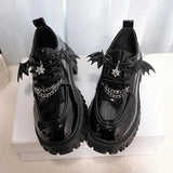 Women's Fashion Lolita Gothic Shoes College Style Black Pu Leather Platform Shoes Women Metal Chain Jk Uniform