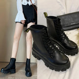 Botas Women Motorcycle Ankle Boots Wedges Female Lace Up Platforms Spring Black Leather Oxford Shoes Woman 2021 Botas