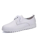 Women 's Leather Casual Shoes Breathable Lace-Up Sneakers Comfortable Ladies Flat Loafers Non-Slip Work White