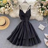 Summer Women V-neck Sling Cascade Ruffles Short Dress High Waist Slim Beach Backless Butterfly Bandage Red