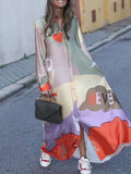 Fashion Prints Patchwork Loose Long Dress Elegant Lapel Single-breasted Maxi Shirt Dress Spring Autumn Women Long Sleeve