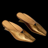 Slope And Bag Head Half Slippers Women Wear 2025 New Gold Silver French V Mouth High-Heeled Muller