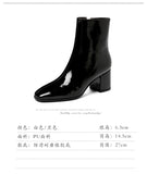 Dropshipping Autumn Women Fashion Square High Heels Zapatos De Mujer White Patent Leather Shoes Ankle Boots Black Woman