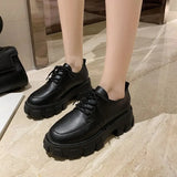 Leather Shoes Female 2020 New Wild Thick High Heel Retro Black Work Shoes Spring and Autumn Sponge Cake Low Single