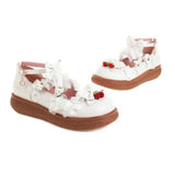 Japanese Cartoon Sweet Girl Flat Shoes Women Platform Lolita Flats Princess Cosplay Kawaii Vintage Lace Bow Strawberry