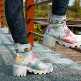 Ankle Boots Autumn Winter Rainbow Short Boots Square Heel Rhinestone Shoes Non-slip Fashion Thick Bottomn Footwear