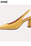 Size 33-40 Sandals Women 2023 Real Leather Close-Toe High Heels Summer Shoes For Women Chunky Heel Backsling