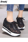 Sales 2023 Summer New Lace Breathable Sneakers Women Shoes Comfortable Casual Woman Platform Wedge Shoes