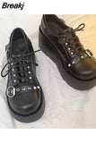 Gothic Wedge Heels Lolita Shoes Spring Summer 2023 New Fashion Buckle Rivets Decor Mary Jean Shoes Vampire Style
