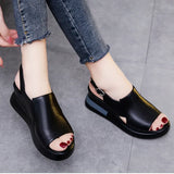 Thick-soled Wedge Sandals Women 2022 New Summer High-heeled Fish Mouth Women's Shoes Soft Leather High Platform Shoes