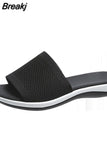 Size Outdoor Slippers Women's 2023 New Summer Rhinestone Mesh Flat Sandals Slippers Soft Bottom Closed Toe Casual