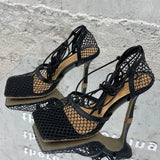 Women Pumps Thin High Heels Sexy Sandals Shoes For Woman Fashion Square Toe Mesh Ankle Strap Pumps Sandals Ladies