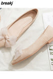 Blue Bow-knot Ballet Flats Women Shoes Loafers Ballerina Woman Elegant Cozy Pointed Toe Shallow Moccasins Size