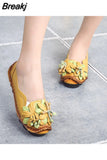 35-42 Genuine Leather Summer Flats Women Soft Slip-On Flat Shoes Black Red Floral Mom Loafers Moccasin Lady Designer