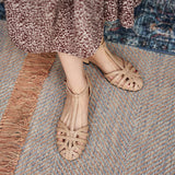Size 34-39 Women Flats Sandals Genuine Leather T-Strap Ladies Shoes Designer Low Heels Summer Sandalias Ladies