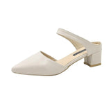 Breakj Spring And Summer Korean Version Of The Bag Head With Cold Slippers Female Pointed Word Thick Heel Half Slippers High