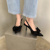 Breakj Retro High-Heeled Sandals Women Sweet Bow Tip Lighten After Trip OL Fine Heel Elegant Temperament Single