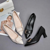 High Heels Female Wedding Thick Heel Autumn Shoes Not Tired Feet Soft Bottom Comfortable 2023 New Soft Leather Single