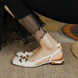 Summer Women Low Heel Sandals Square Toe Fashion Metal Decoration Mature Slingback Buckle Strap Office Ladies Casual