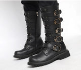 Men's Leather Motorcycle Boots Mid-calf Military Combat Boots Gothic Belt Punk Boots Men Shoes Tactical Army Boot