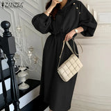 2022 Autumn Winter Elegant Hooded Robe ZANZEA Holiday Hoodies Vestido Female OL Casual Midi Dresses Women Solid Sweatshirt