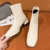 Winter New Fashionable Round Head Leather Outerwear with Back Zipper High Heel for Warm Comfortable Large Size Naked