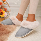 Winter Home Fur Slippers Women 2023 New Couples Flat Heels House Cotton Shoes Woman Faux Suede Keep Warm Plush