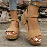 Rivet Wedge Platform Sandals Women Summer Rome Ankle Buckle Chunky Sandals Woman Wood Grain Sole Sandalias De Mujer
