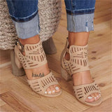 Hollow Out Sandals Mid Heel Summer Slip-on Buckle Ladies Shoes Artificial Open Toe Casual Wedding Pumps Women