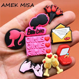 1 pcs Pink Girl Shoe Charms Rose Love Letter Pull Hook Ring Shoes Accessories Decoration Fit Croc Jibz Kids