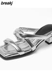 Size 33-40 Women Sandals Real Leather High Heels Slippers Summer Shoes For Women Soft 2023 Fashion Party Heeled