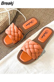 2023 Trend Braided Slippers Women Flat Outdoor Weave Slides Rubber Sole Open Toe Beach Casual Sandals Ladies Cozy
