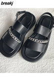 Size 33-40 Women Sandals Rome Real Leather Wedges Heel Summer Shoes For Women 2023 Fashion Chain Casual Platform