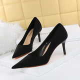 Breakj Korean Edition Spring And Autumn Fashion Simple Thin Heel High Heel Shallow Pointed Silk High Shoes Single