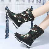Breakj Head Thick Bottom Snow Boots Women Plus Velvet Side Zipper Mid-Boel Cotton Boots Wish Camouflage Warm