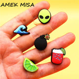 1pcs Alien Drink PVC Shoe Charms Accessories Decorations Sea Wave Lemon Bomb Designer Croc Jibz Buckle Mini Kids