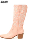 Women's Western Boots 2023 Autumn Winter Fashion Chunky Heeled Cowboy Boots Vintage Style Country Western Cowgirl White