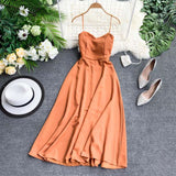 2020 Women Sleeveless Spaghetti Strap Dress V Neck Back Cross Strap Beach Dress Elegant High Waist Party